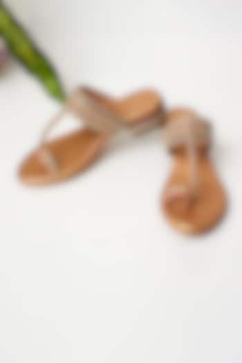 Beige Hand Embroidered Flats by KANYAADHAN BY DHIRAJAAYUSHI at Pernia's Pop Up Shop