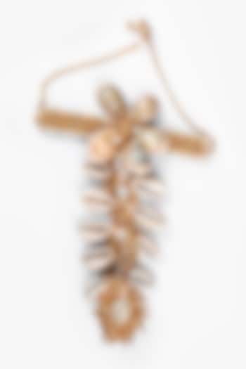 Gold Finish Pearl & Shell Handharnesses (Set of 2) by KANYAADHAN BY DHIRAJAAYUSHI at Pernia's Pop Up Shop