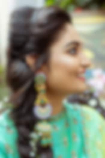 Gold Finish Dangler Earrings With Dabka Embroidery by KANYAADHAN BY DHIRAJAAYUSHI at Pernia's Pop Up Shop