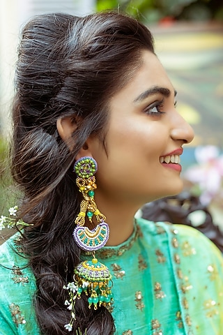 Gold Finish Dangler Earrings With Dabka Embroidery by KANYAADHAN BY DHIRAJAAYUSHI