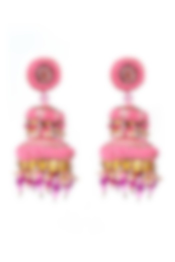 Gold Finish Dangler Earrings With Tikki Embroidery by KANYAADHAN BY DHIRAJAAYUSHI at Pernia's Pop Up Shop