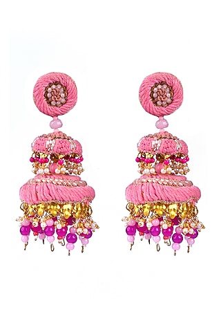 Gold Finish Dangler Earrings With Tikki Embroidery by KANYAADHAN BY DHIRAJAAYUSHI