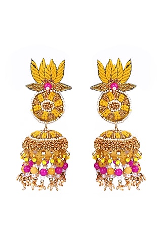 Gold Finish Dangler Earrings With Mukaish Embroidery by KANYAADHAN BY DHIRAJAAYUSHI