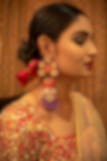 Gold Finish Dangler Earrings With Moti Embroidery by KANYAADHAN BY DHIRAJAAYUSHI at Pernia's Pop Up Shop