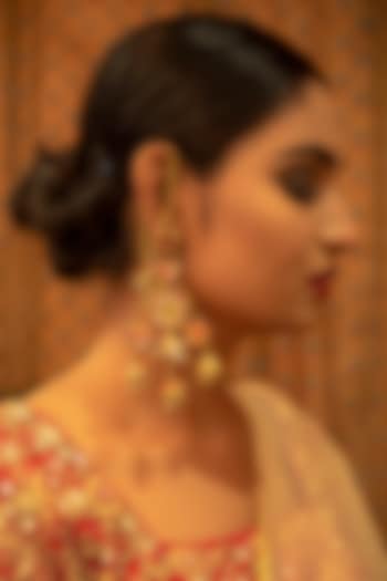 Gold Finish Dangler Earrings With Abla Hand Embroidery by KANYAADHAN BY DHIRAJAAYUSHI at Pernia's Pop Up Shop