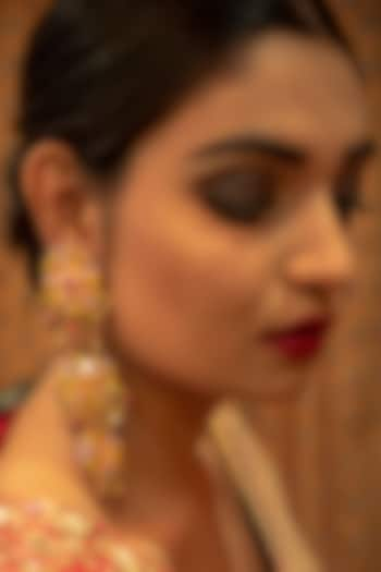 Gold Finish Thread Embroidered Dangler Earrings by KANYAADHAN BY DHIRAJAAYUSHI at Pernia's Pop Up Shop