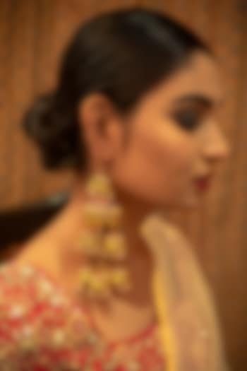 Gold Finish Hand Embroidered Dangler Earrings by KANYAADHAN BY DHIRAJAAYUSHI at Pernia's Pop Up Shop