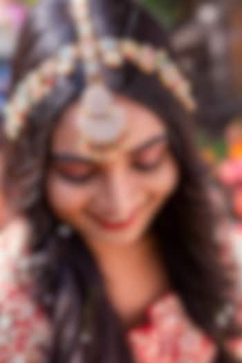 Gold Finish Hand Embroidered Matha Patti by KANYAADHAN BY DHIRAJAAYUSHI at Pernia's Pop Up Shop