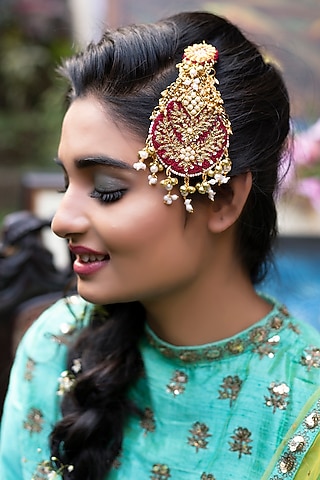 Gold Finish Moti Embroidered Pasa by KANYAADHAN BY DHIRAJAAYUSHI