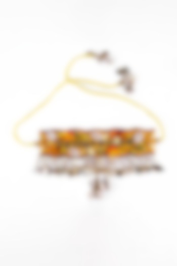 Gold Finish Embroidered Necklace by KANYAADHAN BY DHIRAJAAYUSHI at Pernia's Pop Up Shop