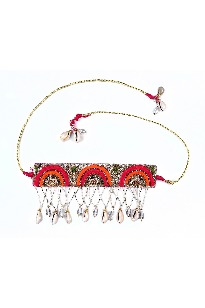 Gold Finish Shell Embroidered Choker Necklace by KANYAADHAN BY DHIRAJAAYUSHI