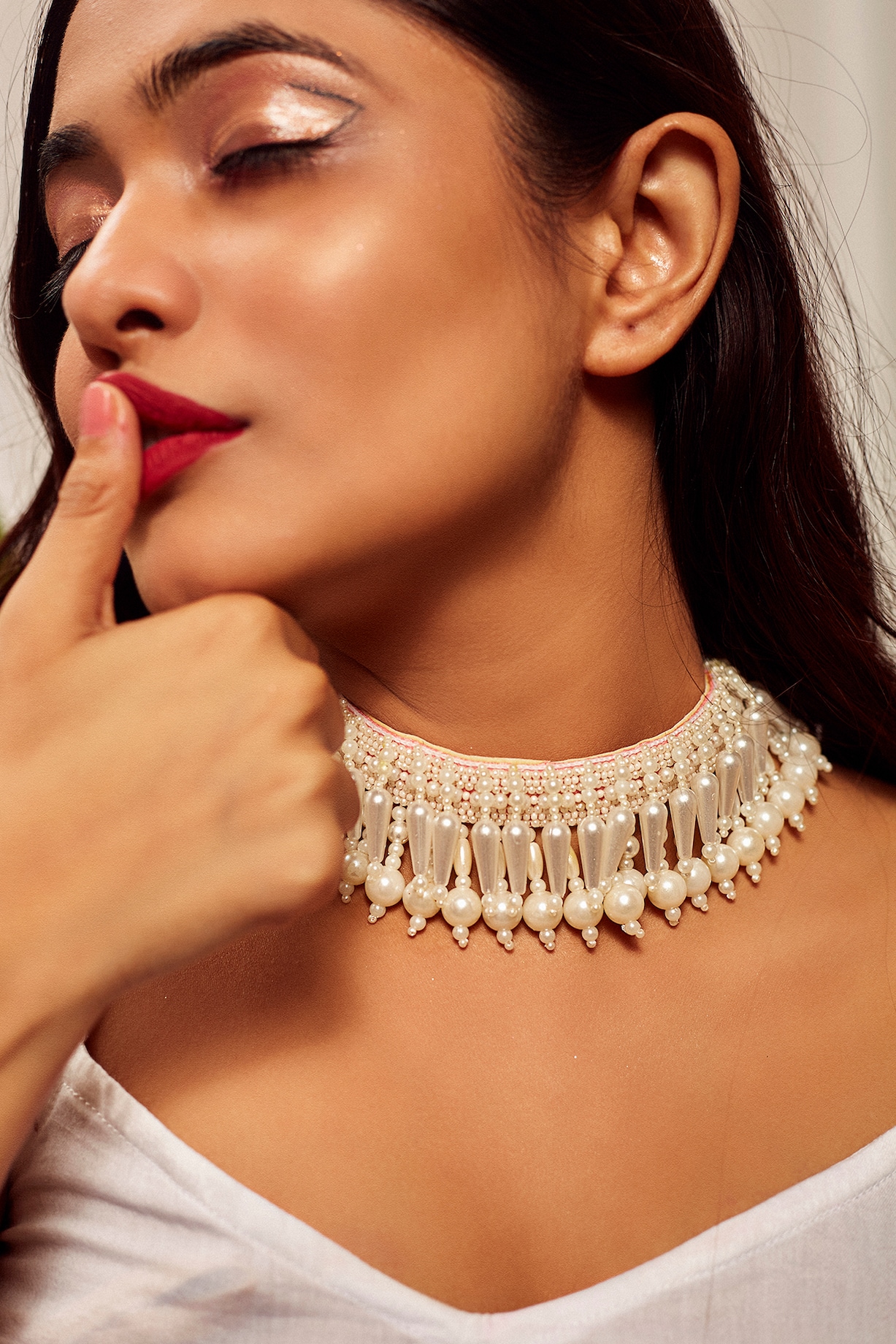 Gold Finish Choker Necklace With Thread Embroidery by KANYAADHAN BY  DHIRAJAAYUSHI at Pernia's Pop Up Shop