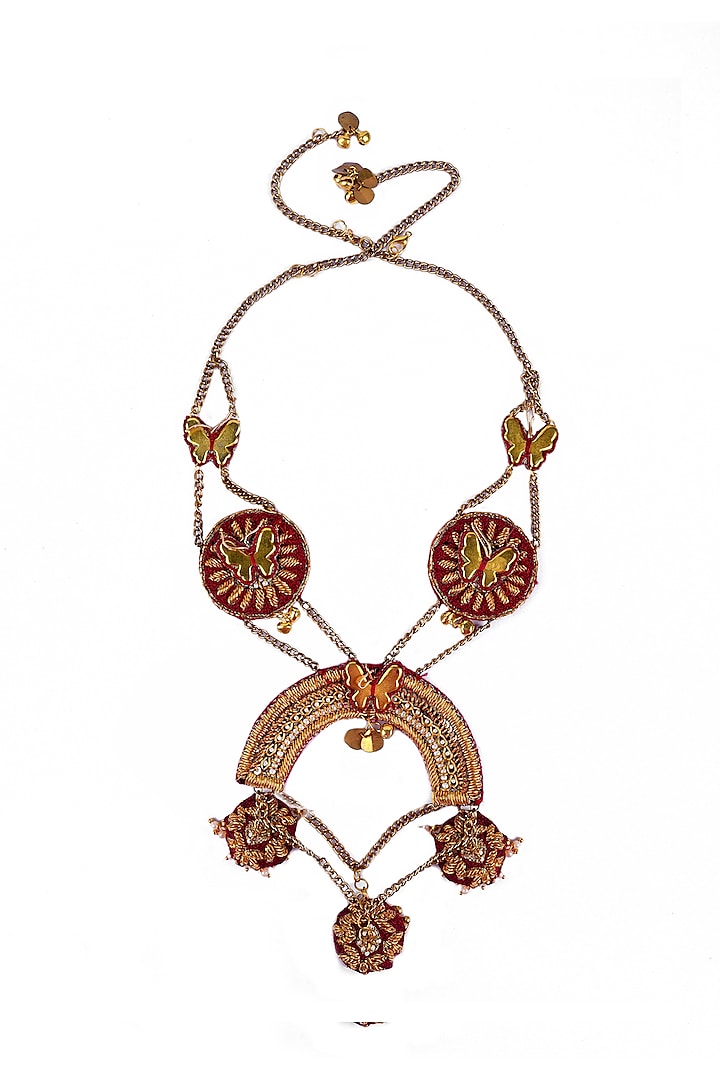 Gold Finish Mirror Embroidered Choker Necklace by KANYAADHAN BY DHIRAJAAYUSHI
