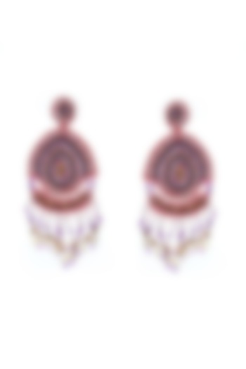 Gold Finish Earrings With Hand Embroidery by KANYAADHAN BY DHIRAJAAYUSHI at Pernia's Pop Up Shop