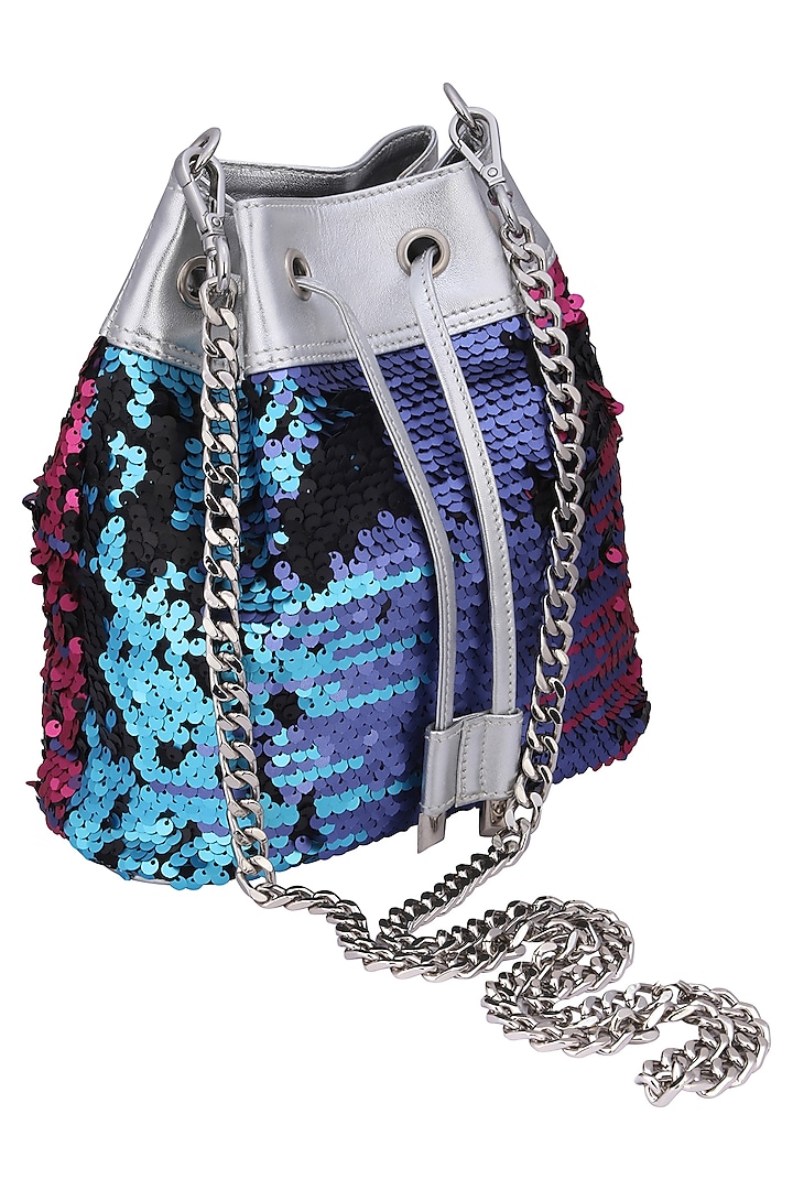 Multi colored sequins embroidered shibby bag by KNGN