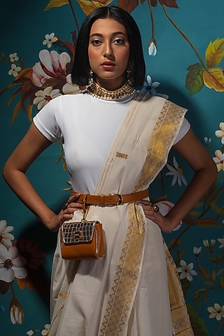 Orange Genuine Leather Belt Bag by KNGN