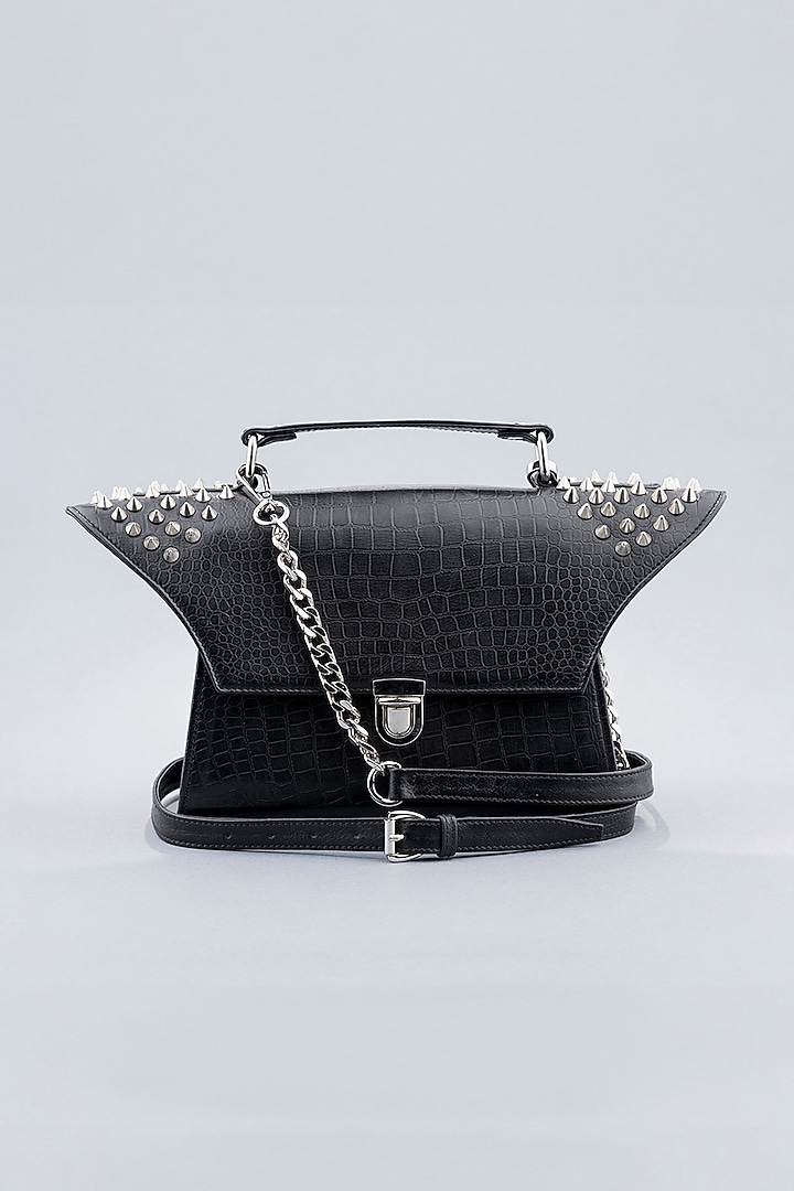 Black Embellished Handcrafted Handbag by KNGN at Pernia's Pop Up Shop
