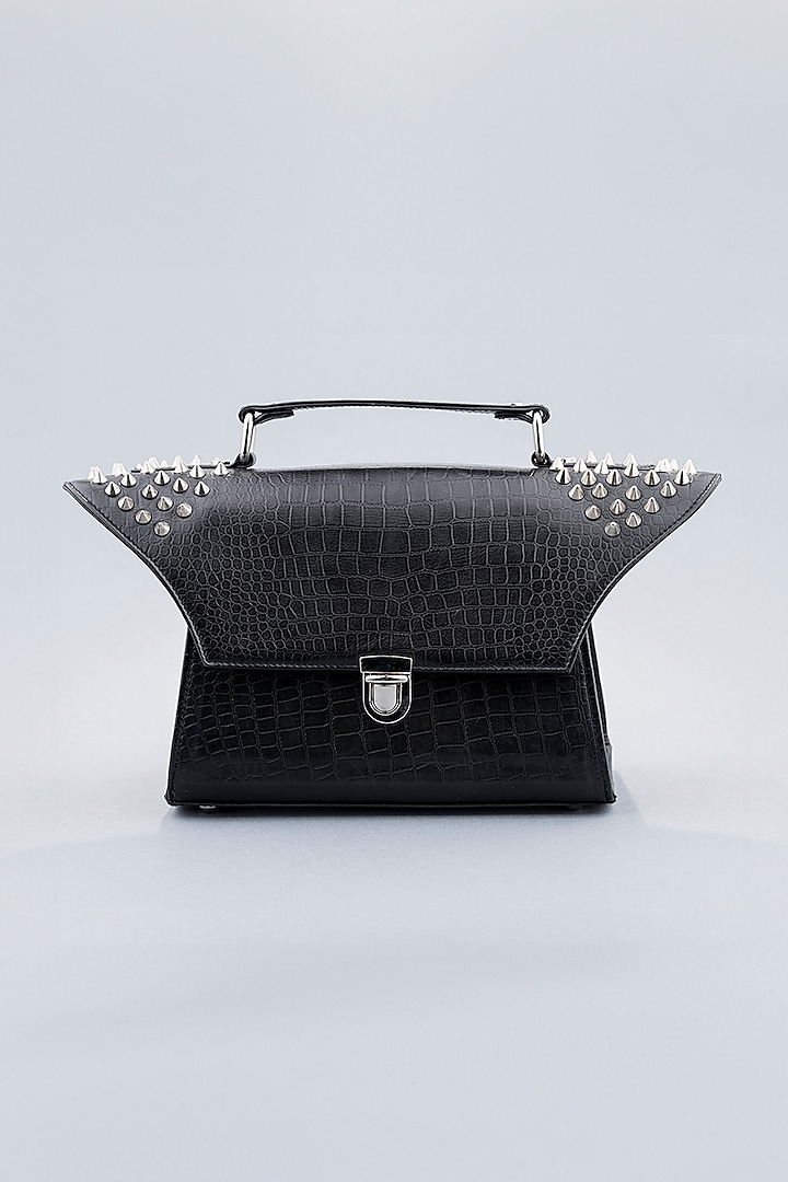 Black Embellished Handcrafted Handbag by KNGN