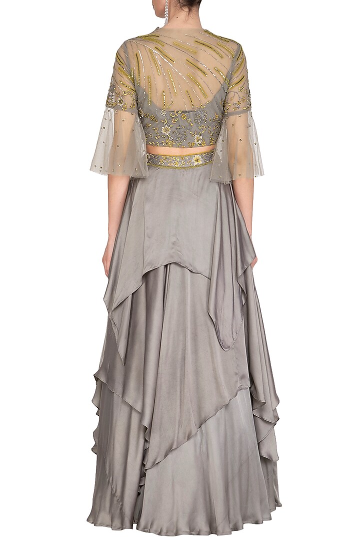 Grey Handkerchief Skirt With Embellished Top by K-ANSHIKA Jaipur at Pernia's Pop Up Shop