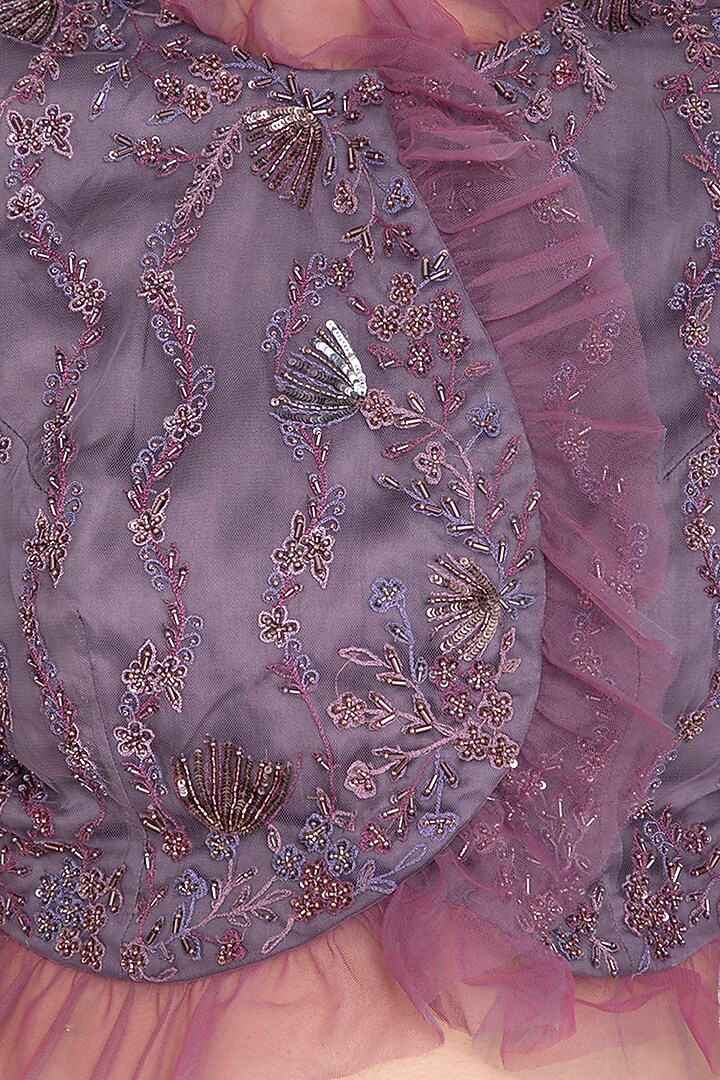 Dusty Violet Ruffled Skirt With Embellished Blouse by K-ANSHIKA Jaipur at Pernia's Pop Up Shop