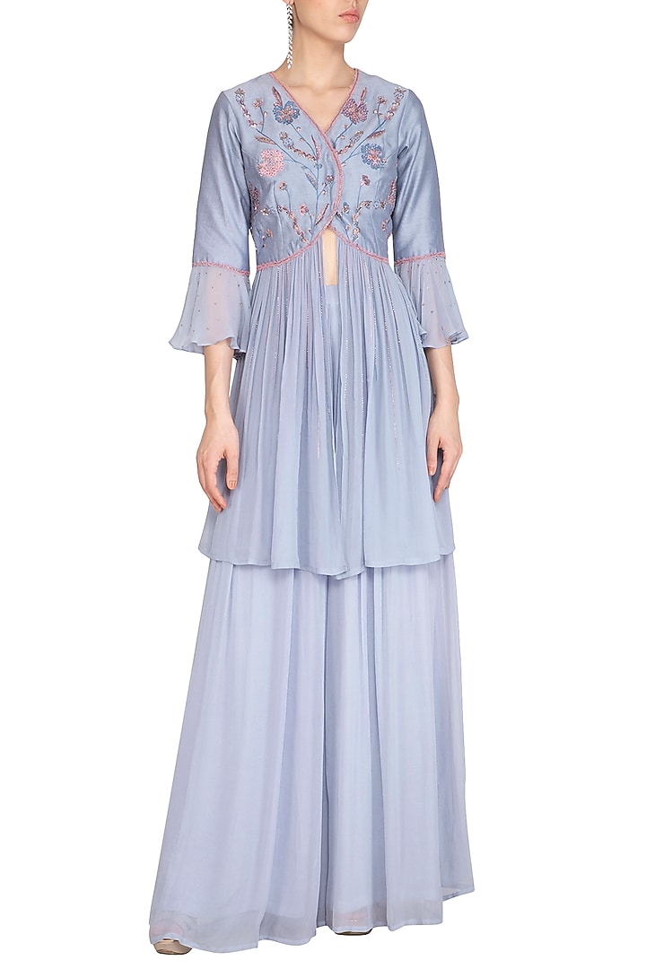 Lilac Embroidered Party Wear Sharara Set by K-ANSHIKA Jaipur at Pernia's Pop Up Shop