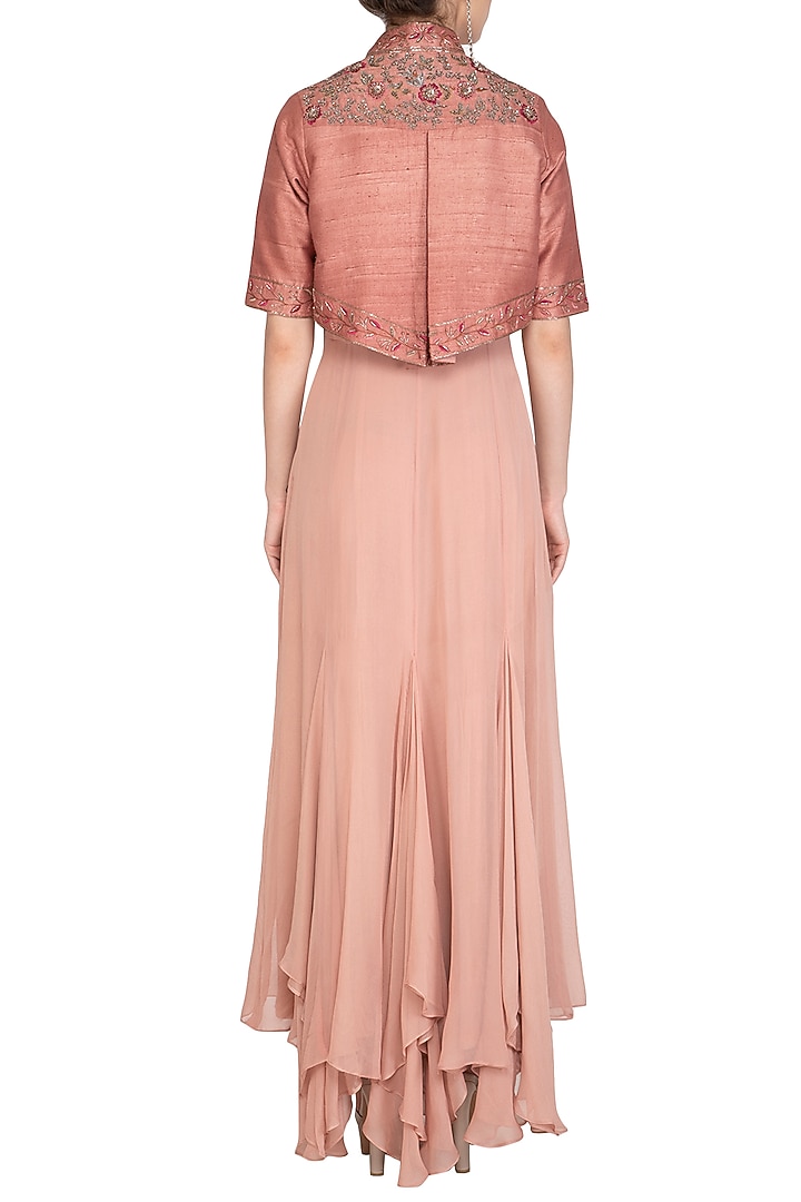 Dusty Peach Asymmetrical Cocktail Dress With Embellished Jacket by K-ANSHIKA Jaipur at Pernia's Pop Up Shop