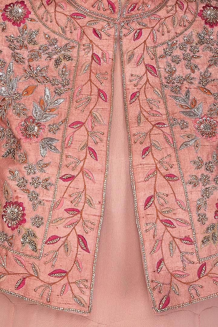 Dusty Peach Asymmetrical Cocktail Dress With Embellished Jacket by K-ANSHIKA Jaipur at Pernia's Pop Up Shop