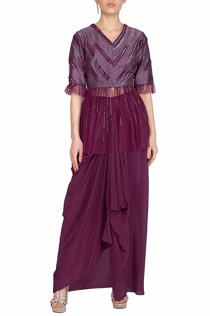Wine Embroidered Jacket Set by K-ANSHIKA Jaipur at Pernia's Pop Up Shop
