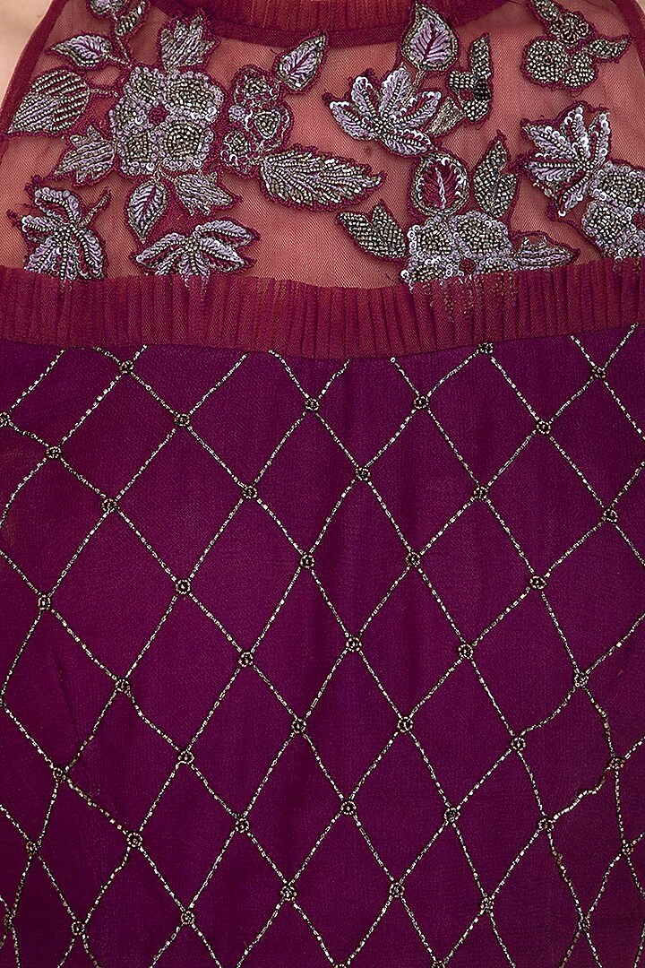 Wine Ruffled Skirt With Embellished Blouse by K-ANSHIKA Jaipur at Pernia's Pop Up Shop