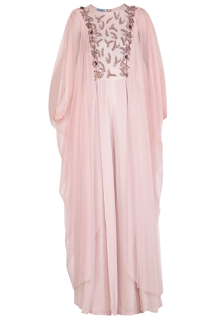 Onion Pink Embroidered jumpsuit With Side Cowl by K-ANSHIKA Jaipur