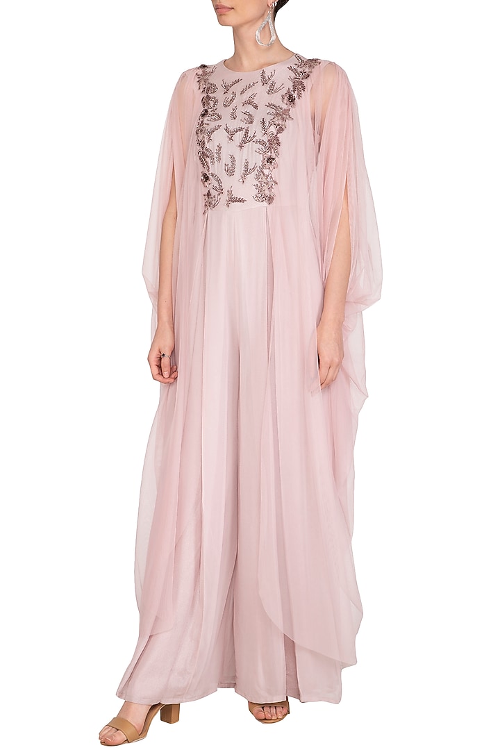 Onion Pink Embroidered jumpsuit With Side Cowl by K-ANSHIKA Jaipur at Pernia's Pop Up Shop