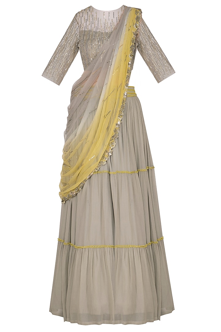 Greyish Beige Embroidered Lehenga Set by K-ANSHIKA Jaipur