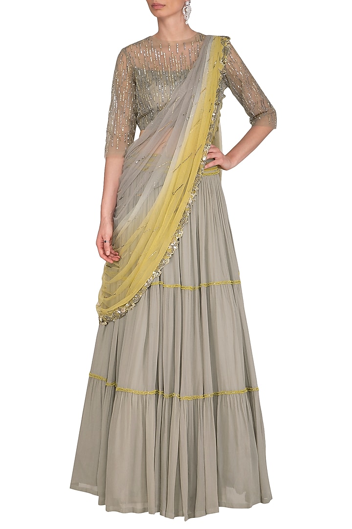 Greyish Beige Embroidered Wedding Lehenga Set by K-ANSHIKA Jaipur at Pernia's Pop Up Shop