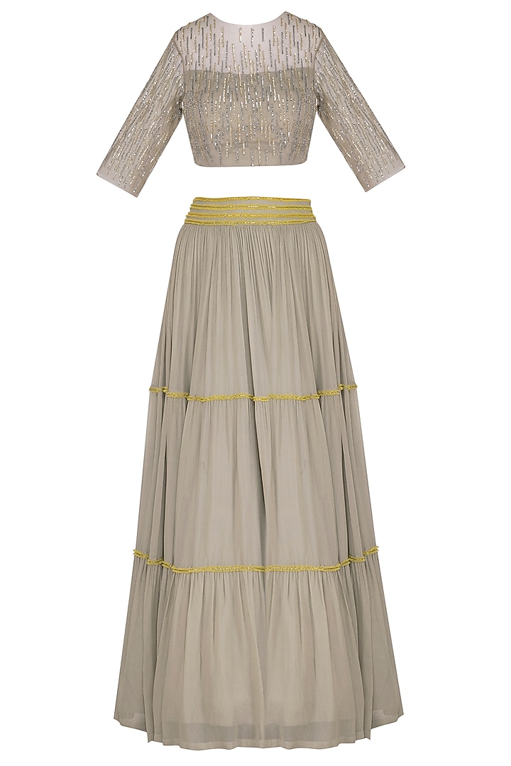 Greyish Beige Embroidered Wedding Lehenga Set by K-ANSHIKA Jaipur at Pernia's Pop Up Shop