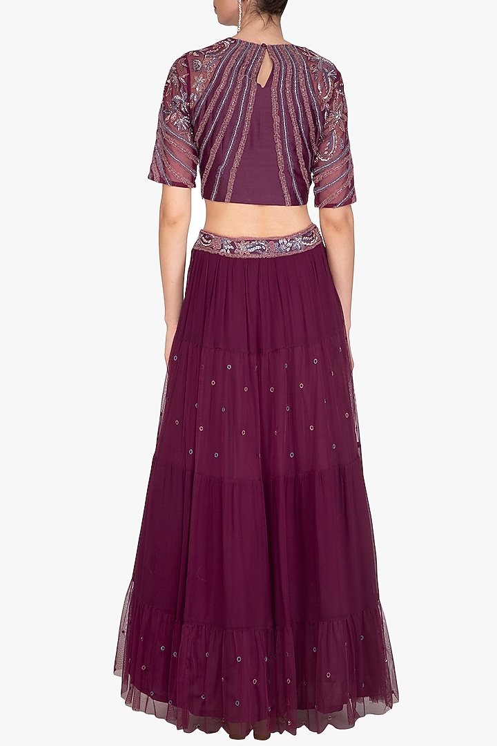 Wine Embroidered Wedding Lehenga Set by K-ANSHIKA Jaipur at Pernia's Pop Up Shop