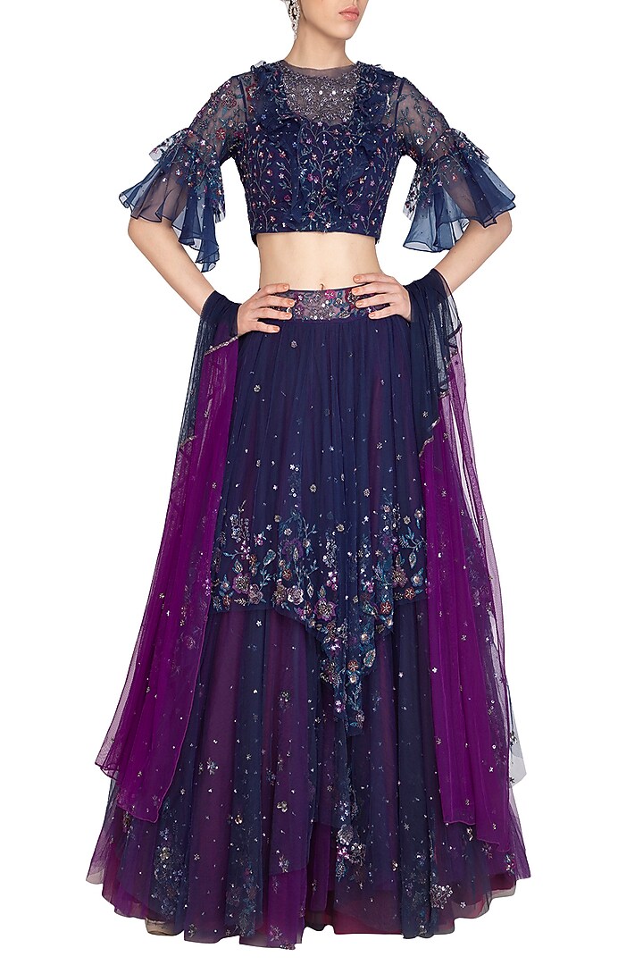 Navy Blue Embroidered Wedding Lehenga Set by K-ANSHIKA Jaipur at Pernia's Pop Up Shop