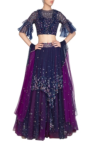 Navy Blue Embroidered Lehenga Set by K-ANSHIKA Jaipur