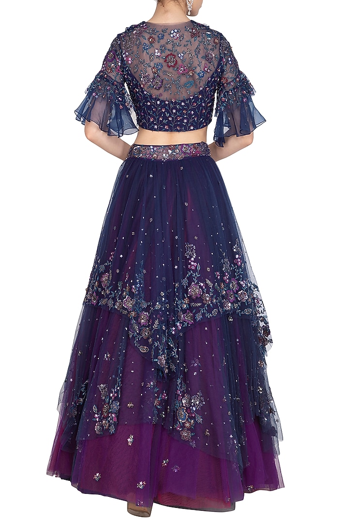 Navy Blue Embroidered Wedding Lehenga Set by K-ANSHIKA Jaipur at Pernia's Pop Up Shop