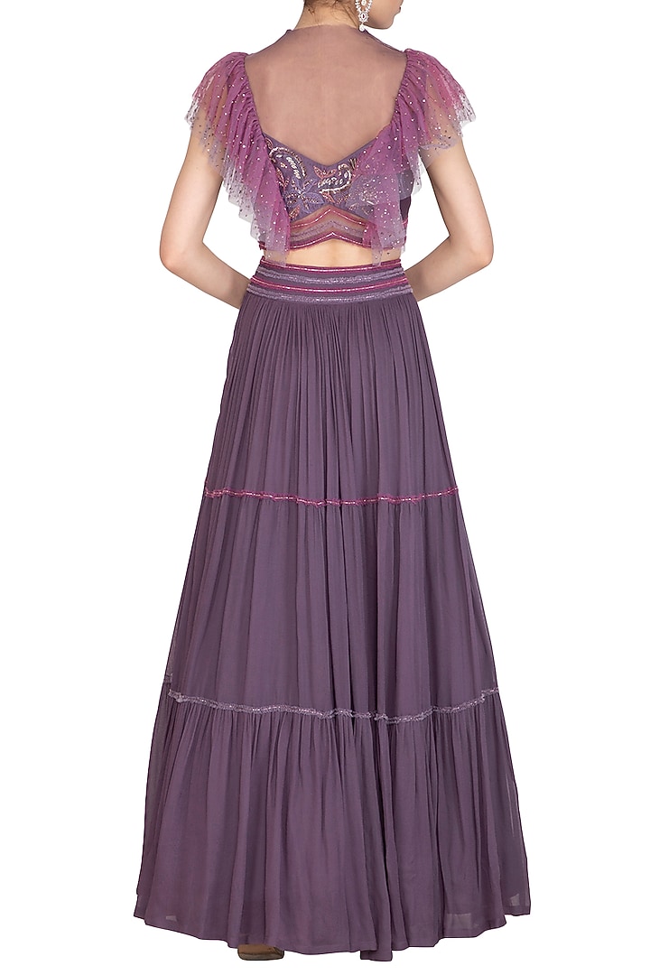 Purple Embroidered Tiered Wedding Lehenga Set by K-ANSHIKA Jaipur at Pernia's Pop Up Shop