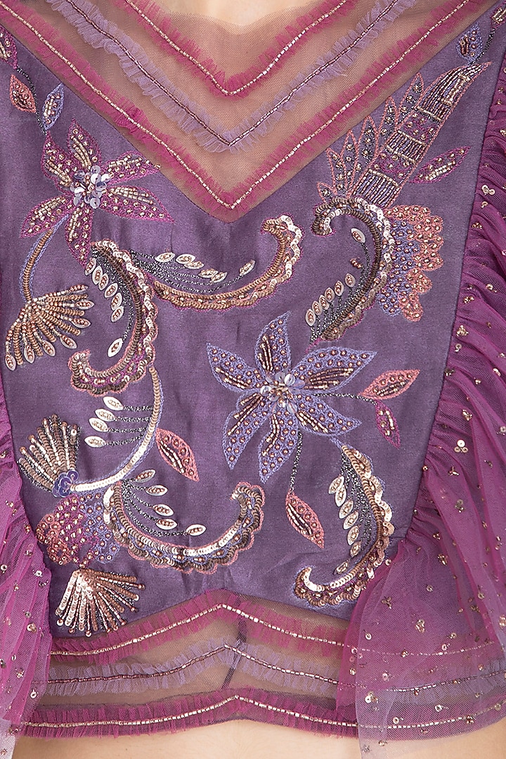Purple Embroidered Tiered Wedding Lehenga Set by K-ANSHIKA Jaipur at Pernia's Pop Up Shop