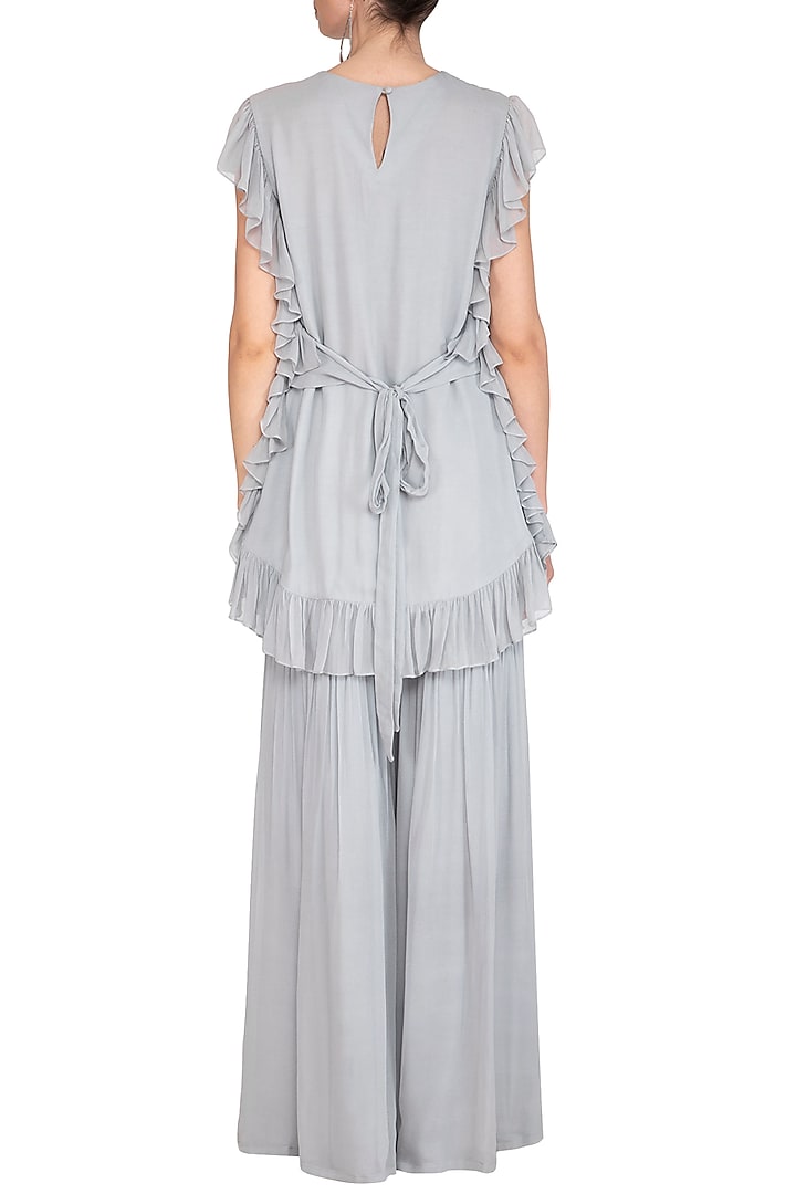 Grey Embellished Ruffled Party Wear Sharara Set by K-ANSHIKA Jaipur at Pernia's Pop Up Shop