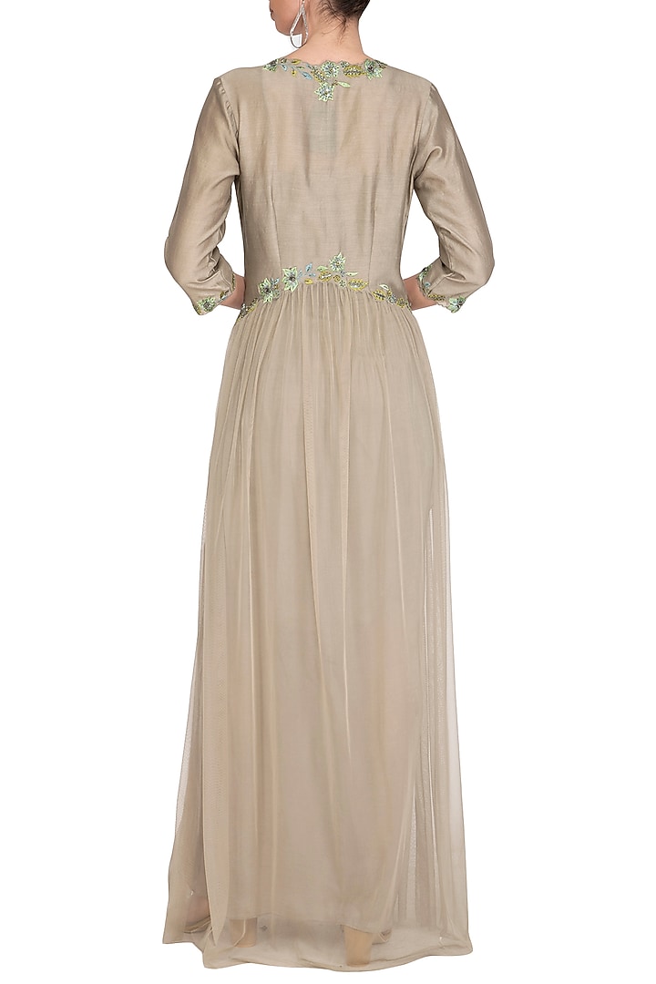 Greyish Beige Embroidered Jacket Set by K-ANSHIKA Jaipur at Pernia's Pop Up Shop
