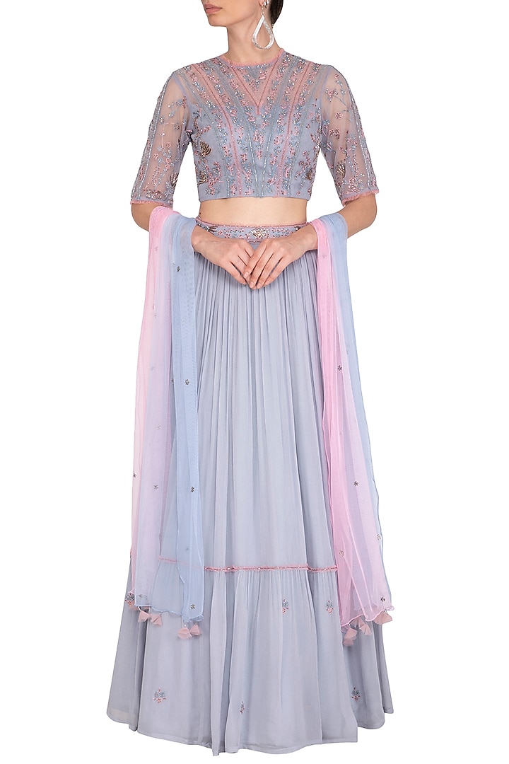 Lilac Embroidered Wedding Lehenga Set by K-ANSHIKA Jaipur at Pernia's Pop Up Shop