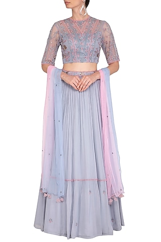 Lilac Embroidered Lehenga Set by K-ANSHIKA Jaipur