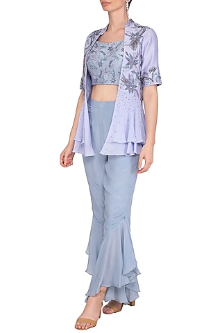 Lilac Embellished Bustier With Layered Jacket & Pants by K-ANSHIKA Jaipur