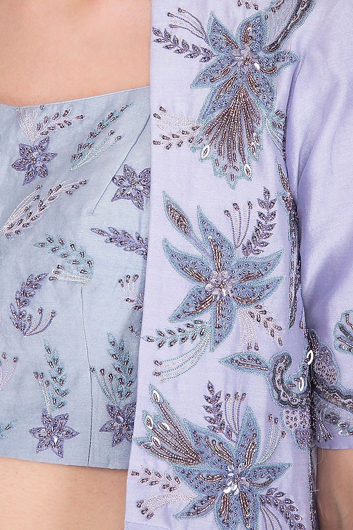 Lilac Embellished Bustier With Layered Jacket & Pants by K-ANSHIKA Jaipur at Pernia's Pop Up Shop