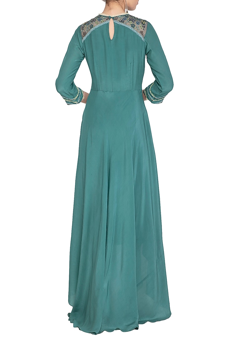 Teal Embroidered Asymmetric Tunic by K-ANSHIKA Jaipur at Pernia's Pop Up Shop