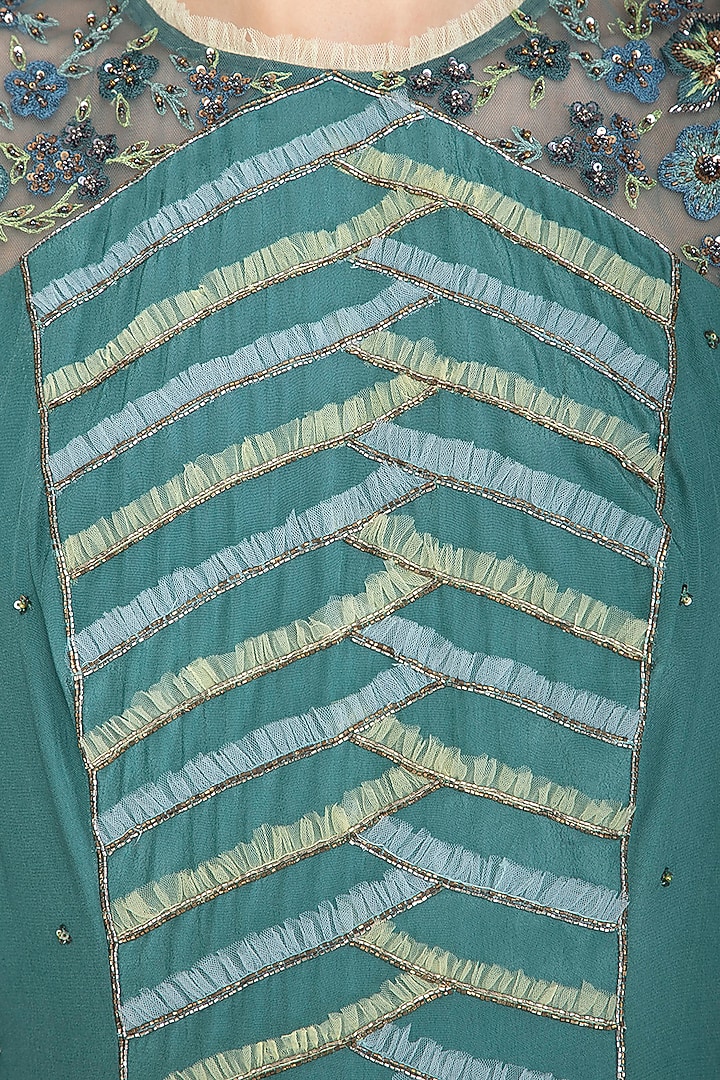 Teal Embroidered Asymmetric Tunic by K-ANSHIKA Jaipur at Pernia's Pop Up Shop