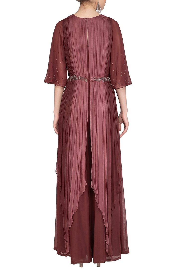 Coffee Brown Embroidered Jumpsuit With Drape by K-ANSHIKA Jaipur at Pernia's Pop Up Shop