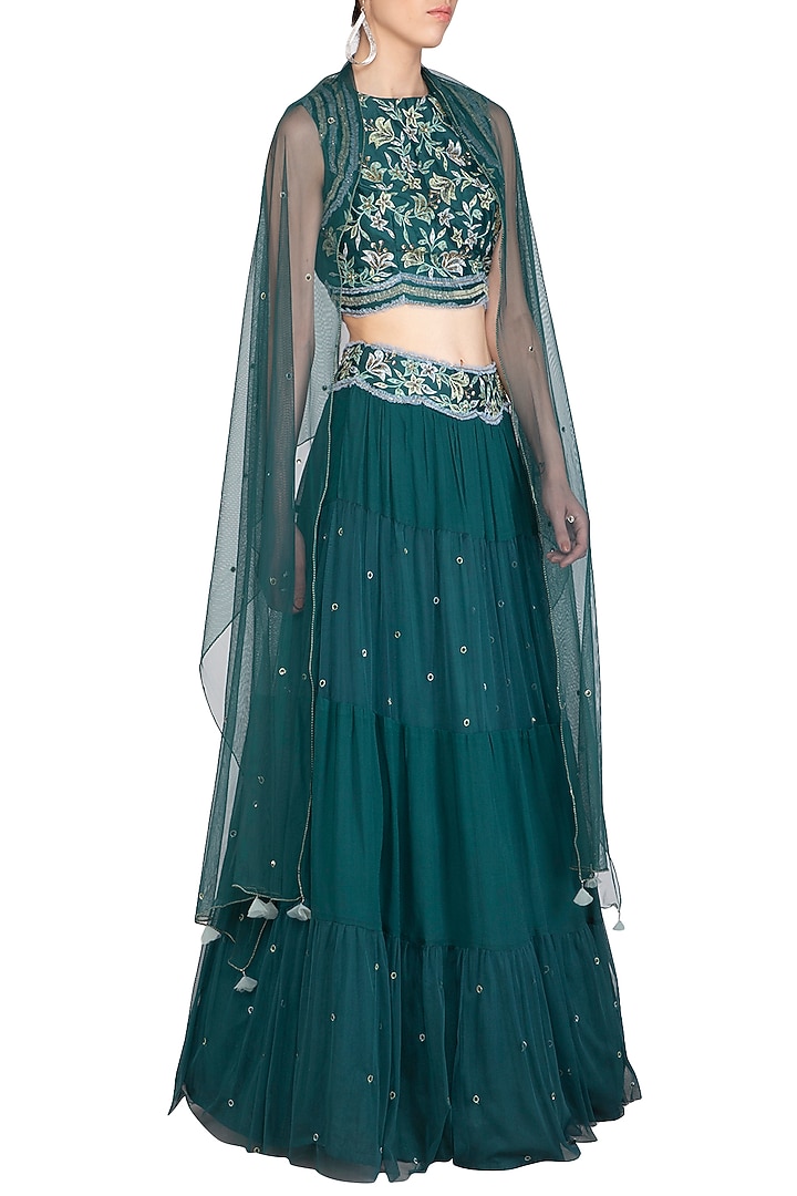 Teal Embroidered Wedding Lehenga Set by K-ANSHIKA Jaipur at Pernia's Pop Up Shop